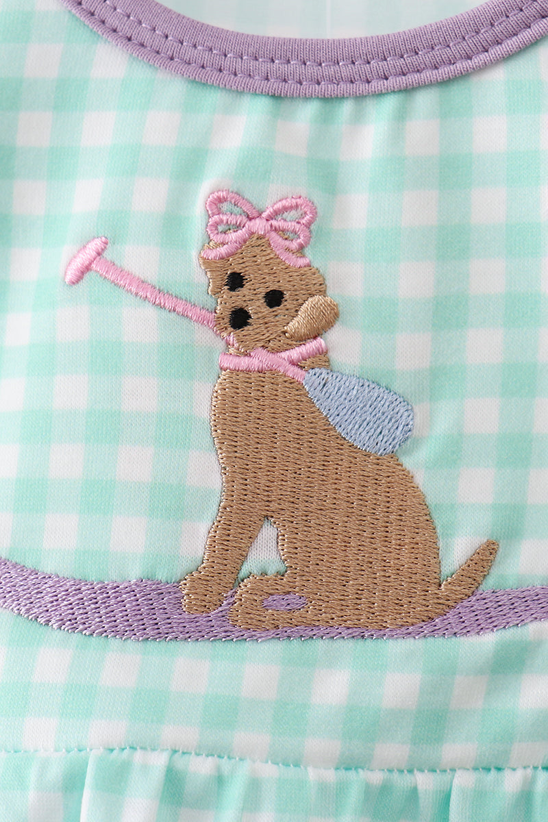 Puppy Plaid Embroidered Bubble