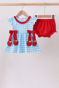 Apple Appliqué Gingham Bloomer Set
