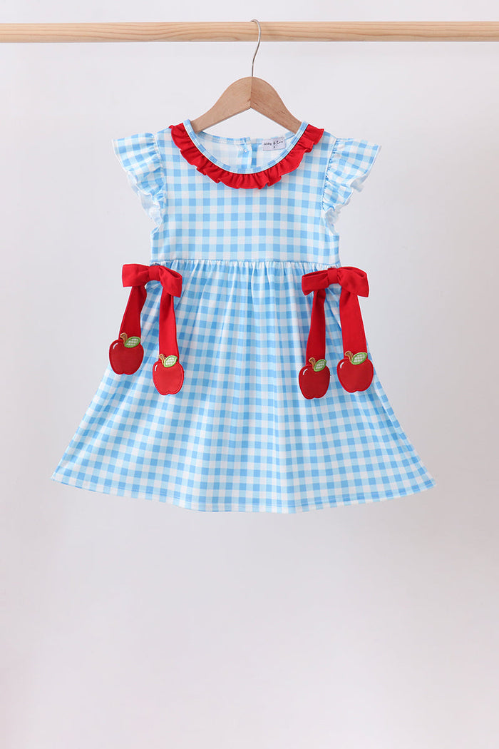 Apple Appliqué Gingham Ruffle Dress