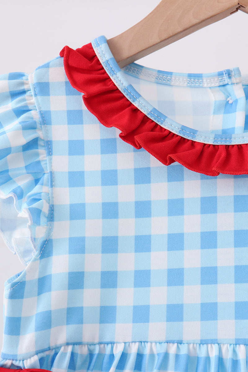 Apple Appliqué Gingham Ruffle Dress
