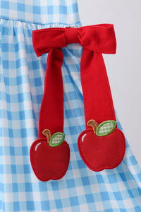 Apple Appliqué Gingham Ruffle Dress