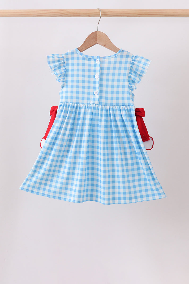 Apple Appliqué Gingham Ruffle Dress