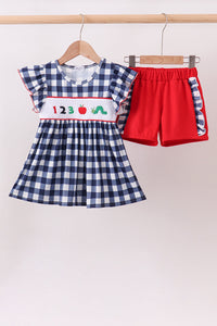 Apple Smocked Ruffle Gingham Set
