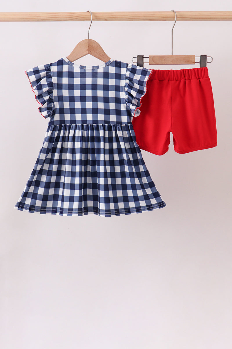Apple Smocked Ruffle Gingham Set