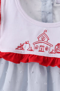 Blue Embroidered Swiss Dot Bloomer Set