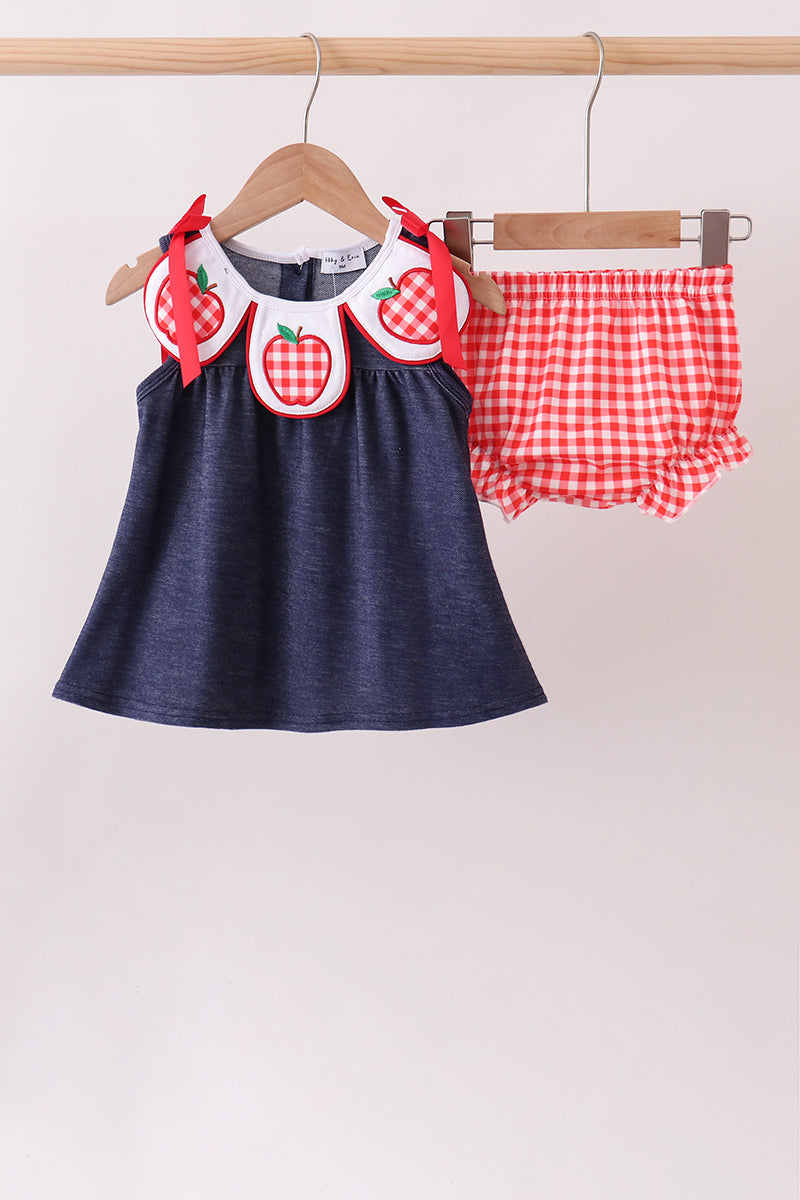 Apple Applique Denim Bloomer Set