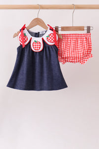 Apple Applique Denim Bloomer Set