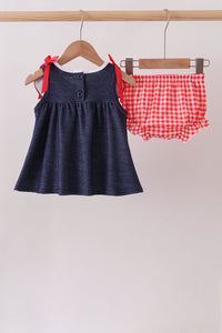Apple Applique Denim Bloomer Set