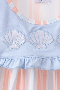 Seashell Stripe Embroidered Dress