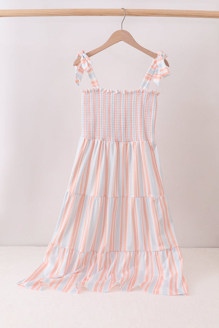 Multicolored Stripe Smocked Tiered Women Dress