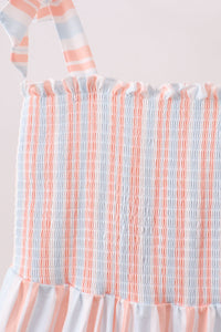Multicolored Stripe Smocked Tiered Women Dress