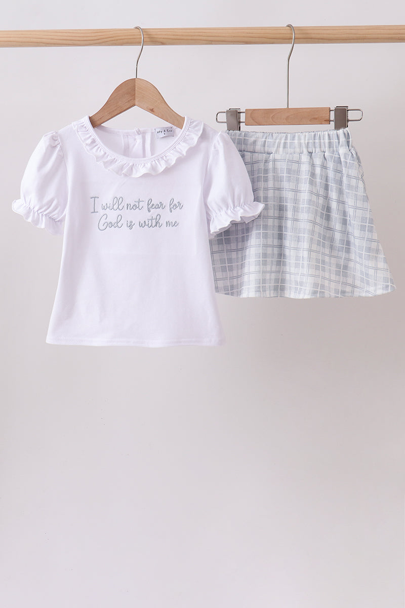 Faith Quote Embroidered Ruffle Shorts Set