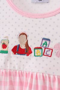 Pencil ABC embroidery gingham bloomer set
