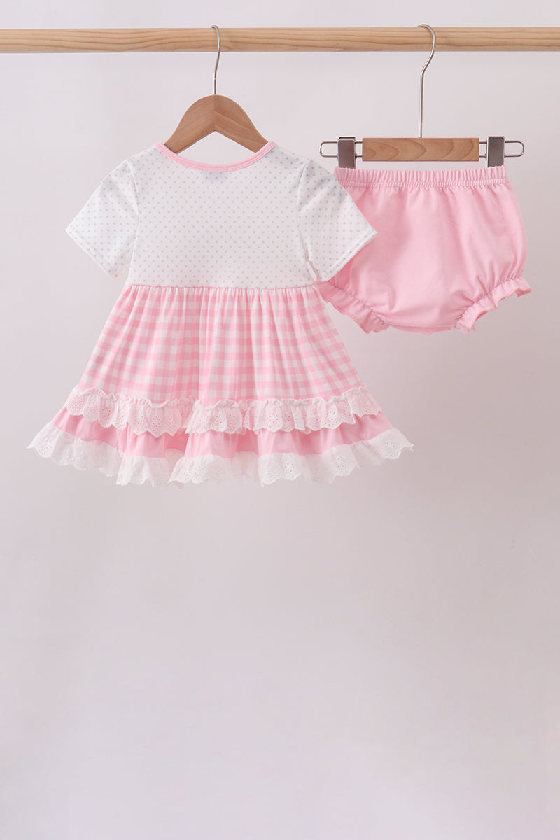 Pencil ABC embroidery gingham bloomer set