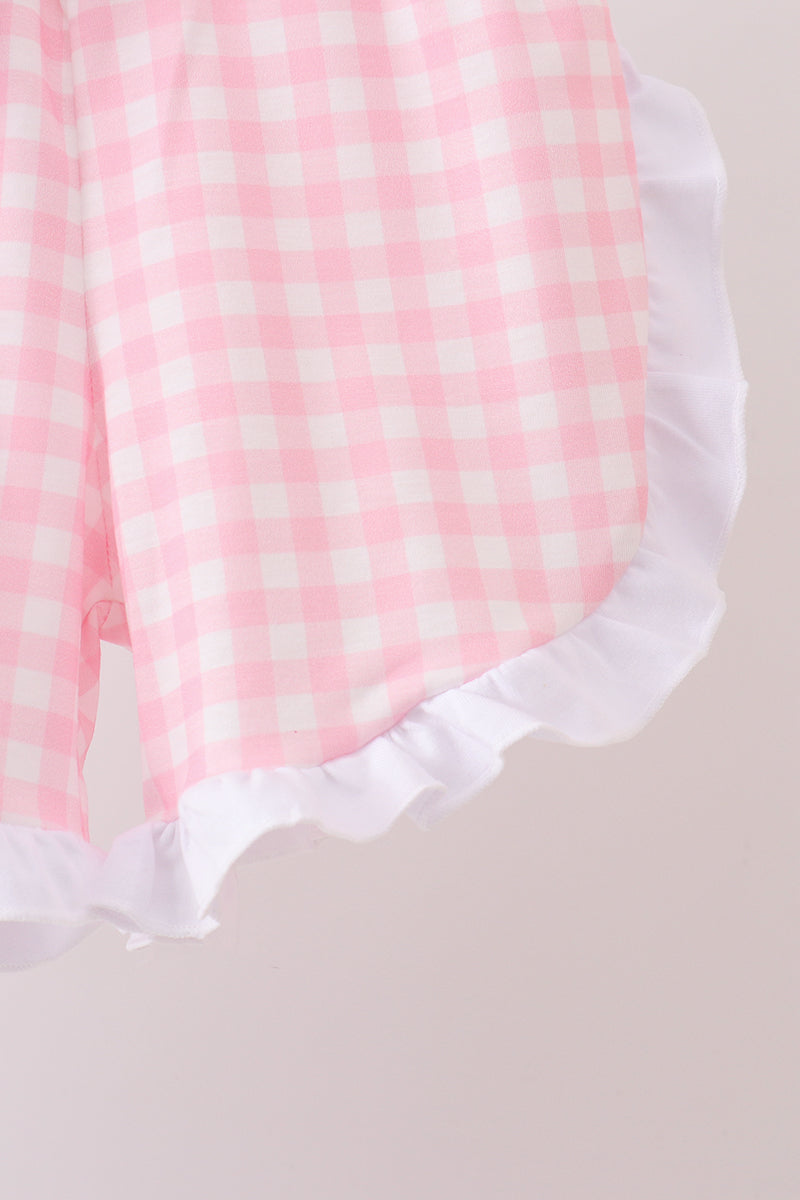 Pencil ABC embroidery gingham ruffle shorts set
