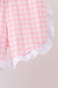 Pencil ABC embroidery gingham ruffle shorts set