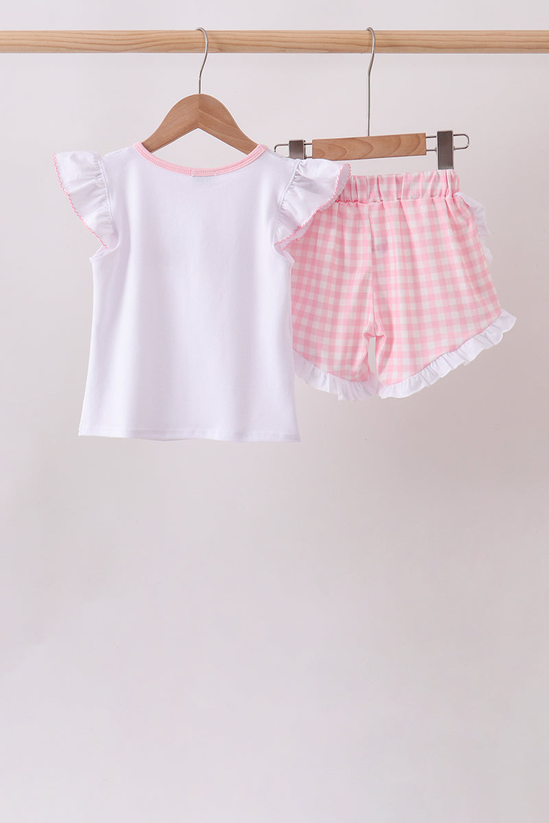 Pencil ABC embroidery gingham ruffle shorts set