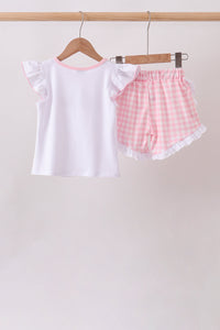 Pencil ABC embroidery gingham ruffle shorts set