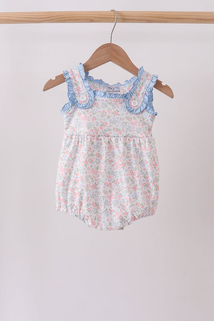 Blue Floral Print Ruffle Bubble
