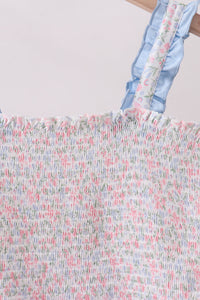 Blue Floral Smocked Mom Tiered Dress