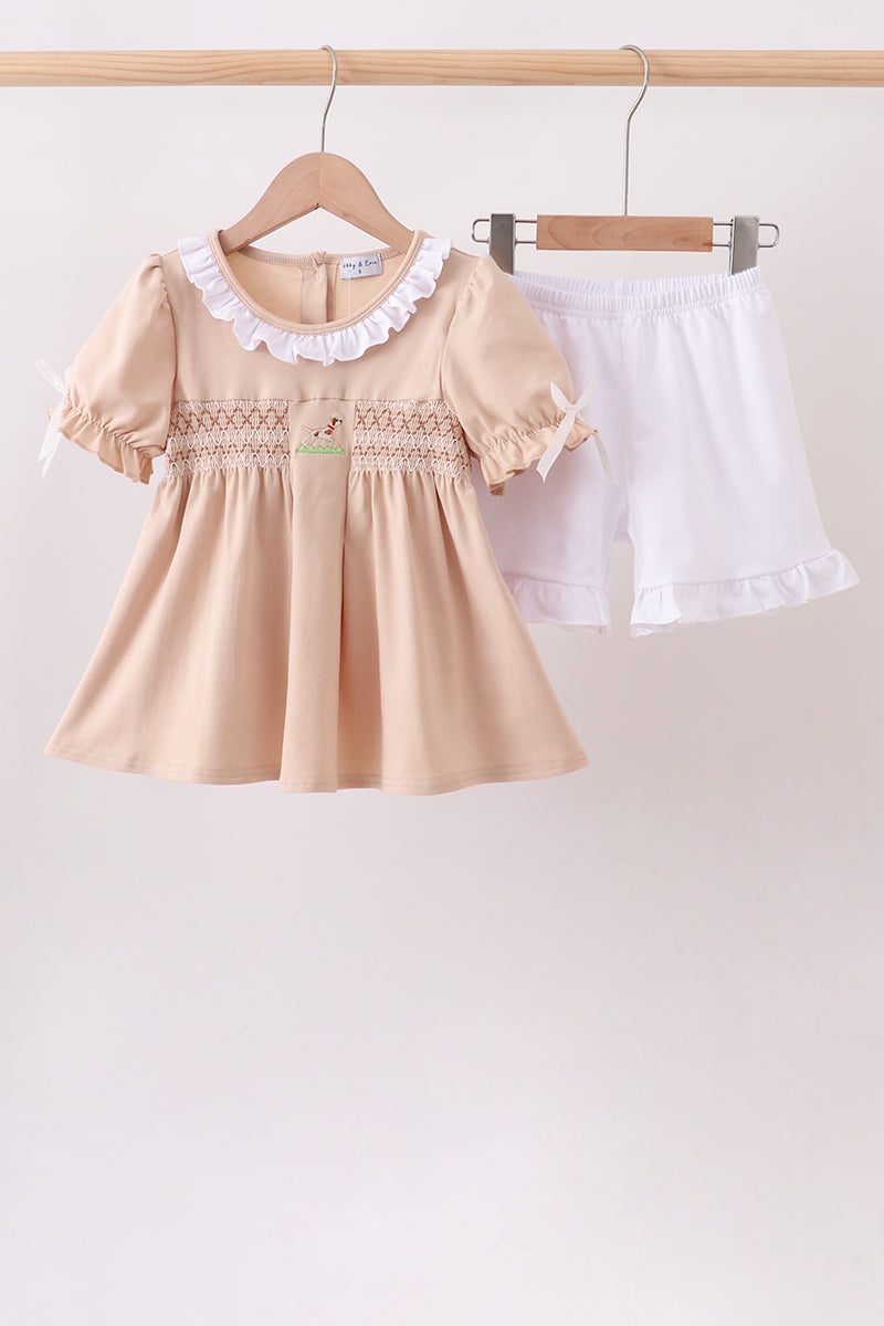 Puppy Smocked Ruffle Shorts Set