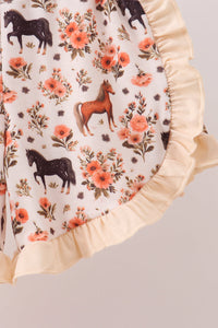 Horse embroidery ruffle shorts set