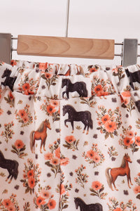 Horse embroidery ruffle shorts set