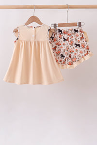 Horse embroidery ruffle shorts set