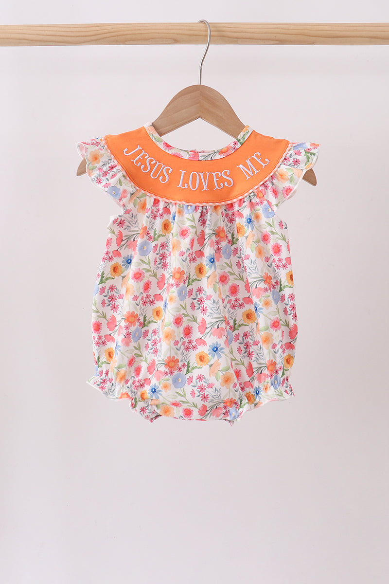 Jesus Loves me Embroidered Floral Bubble
