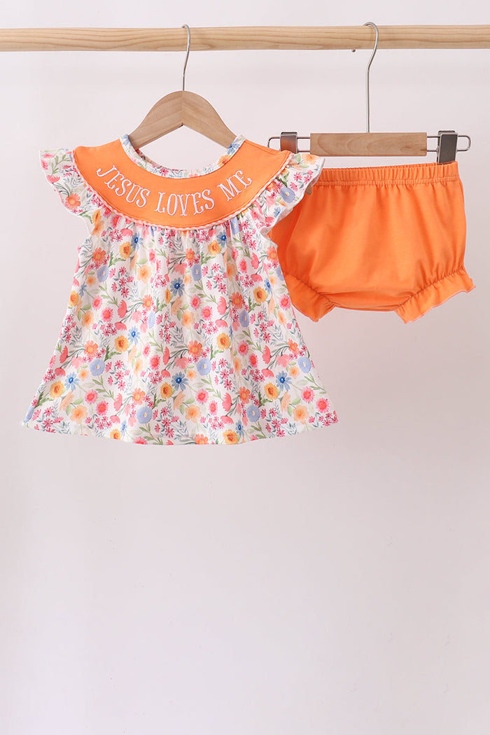 Jesus Loves me Embroidered Floral Bloomer Set