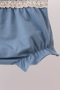 Blue Floral Smocked Ruffle Bloomer Set