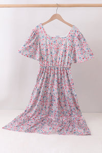 Blue Floral Print Mom Dress