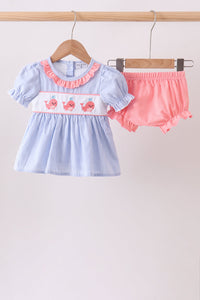 Whale Embroidered Seersucker Bloomer Set