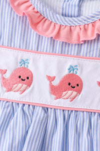 Whale Embroidered Seersucker Bloomer Set