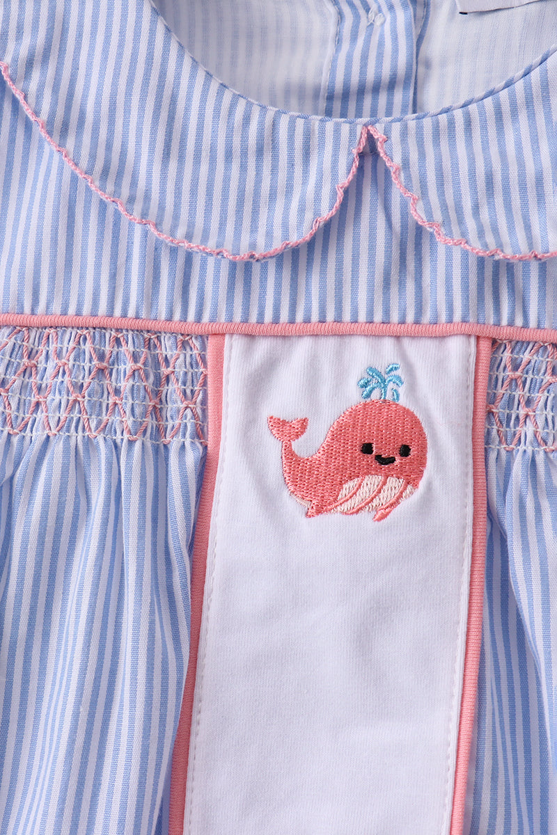 Whale Smocked Seersucker Shorts Set
