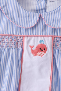 Whale Smocked Seersucker Shorts Set