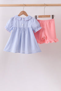 Whale Smocked Seersucker Shorts Set