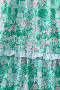 Green house floral Smocked Tiered Mom Dress