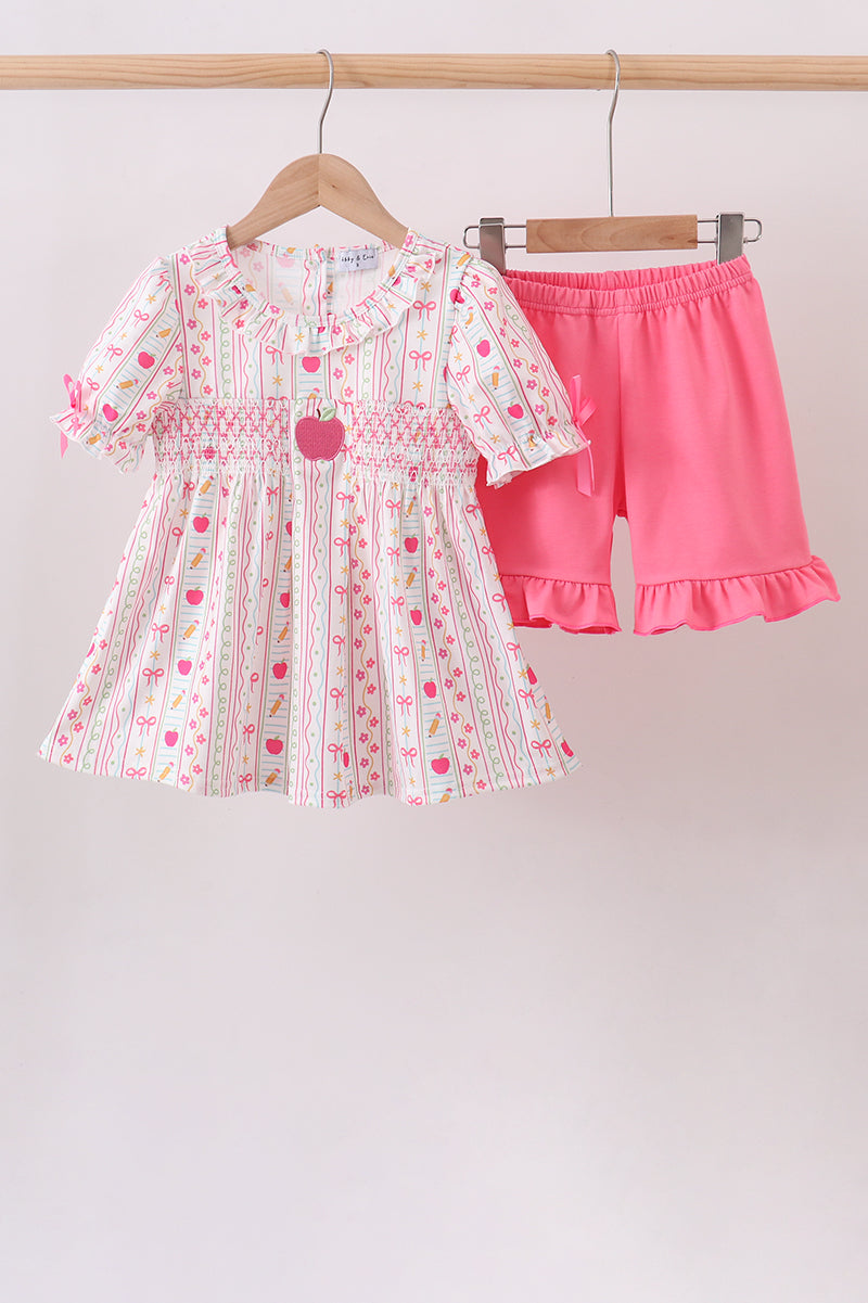 Apple Smocked Ruffle Shorts Set