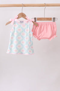 Pink Floral Bow Print Bloomer Set