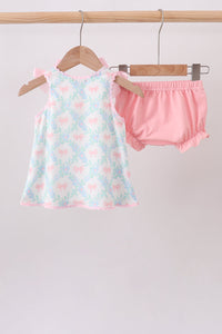 Pink Floral Bow Print Bloomer Set
