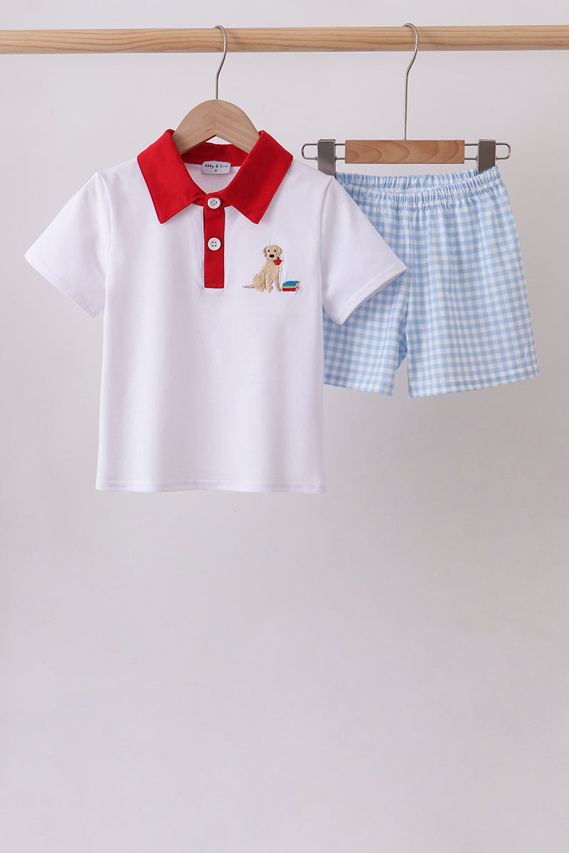 Puppy Embroidered Boys Shorts Set