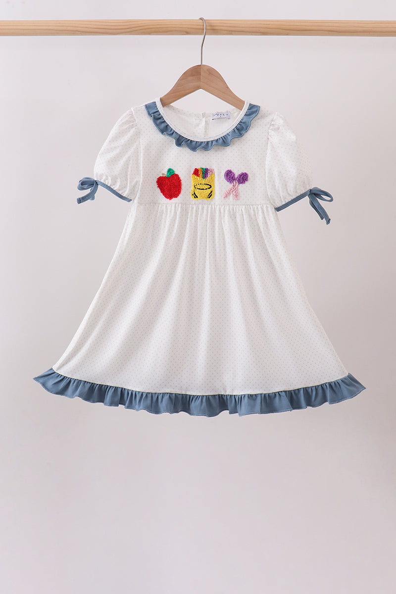 Apple Crayon French Knot Ruffle Dress