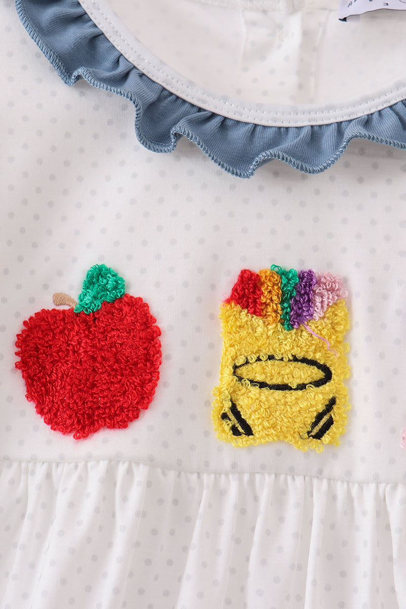 Apple Crayon French Knot Ruffle Dress