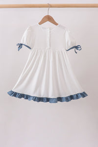 Apple Crayon French Knot Ruffle Dress