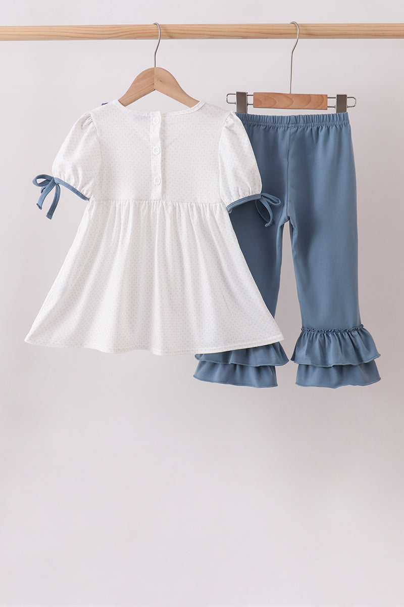 Apple Crayon French Knot Ruffle Pants Set