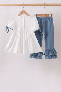 Apple Crayon French Knot Ruffle Pants Set
