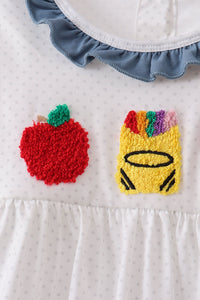 Apple Crayon French Knot Ruffle Pants Set