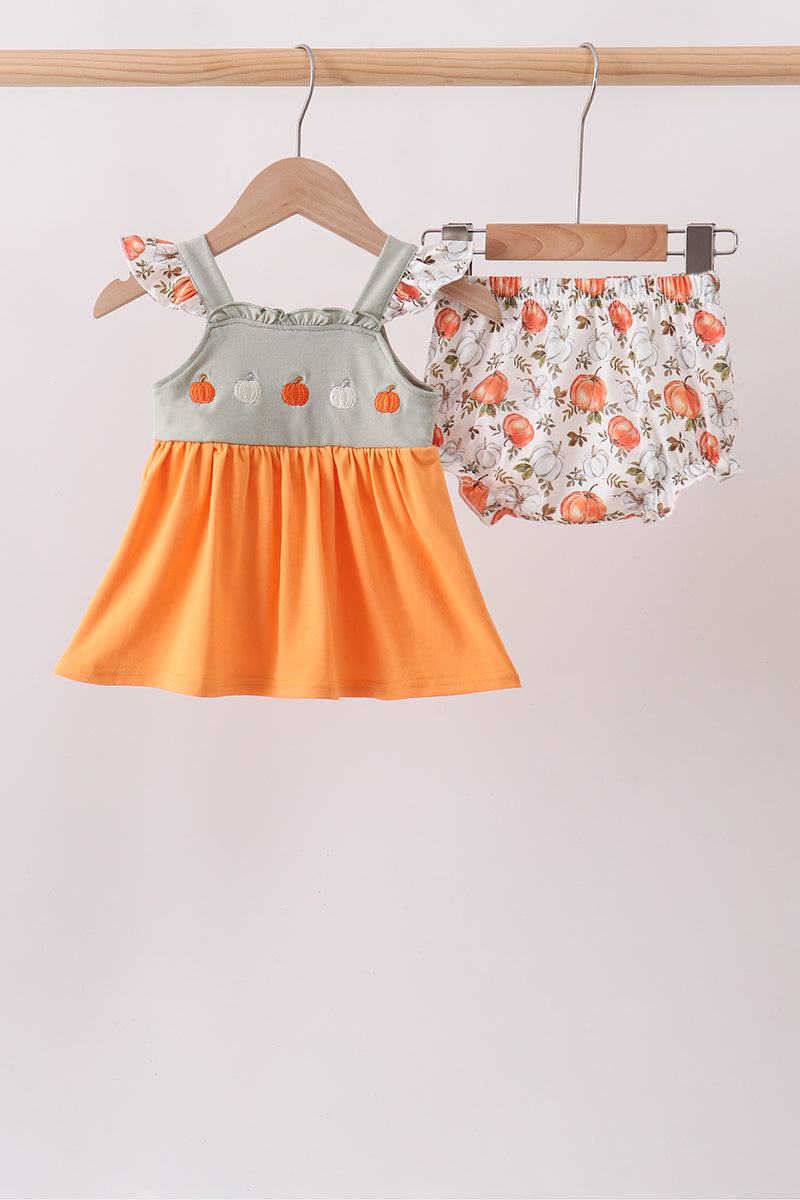 Pumpkin Embroidery Ruffle Bloomer Set