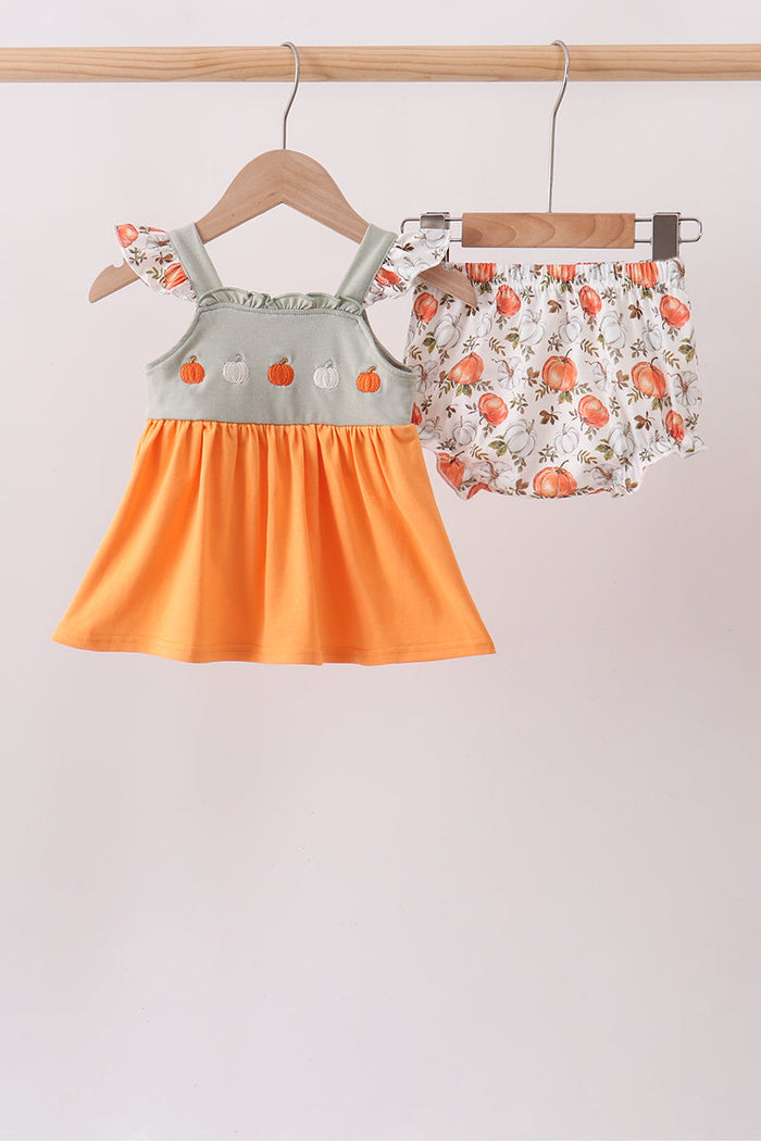 Pumpkin Embroidery Ruffle Bloomer Set